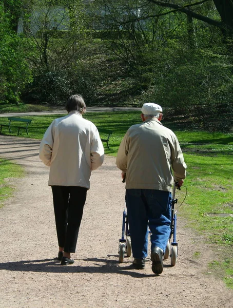 Senior Couple Walking Park — Stock Photo, Image