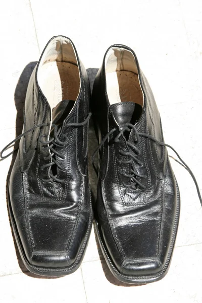 Sapatos Couro Preto Fundo Branco — Fotografia de Stock