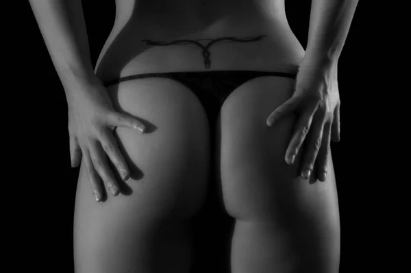 Sexy Ass Young Woman Black Lingerie — Stok fotoğraf