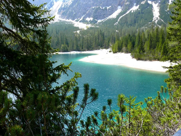 Meer Braies Zuid Tirol Puster Vallei — Stockfoto