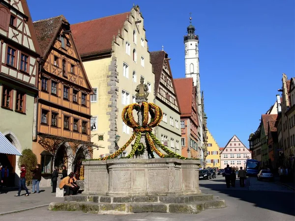 Fontaine Pâques Traditionnellement Décorée Vue Bavière Allemagne — Photo