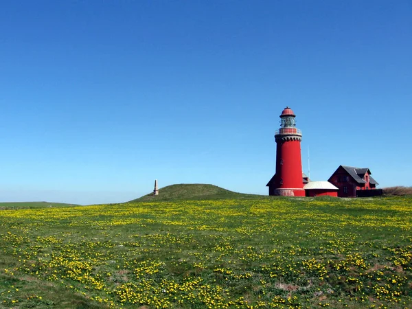 Phare Bovbjerg Été Construit 1877 Sur Point Élevé Escarpement Rouillé — Photo