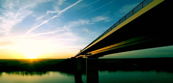 Nord Ostsee Kanal Brücke Sonnenuntergang — Stockfoto