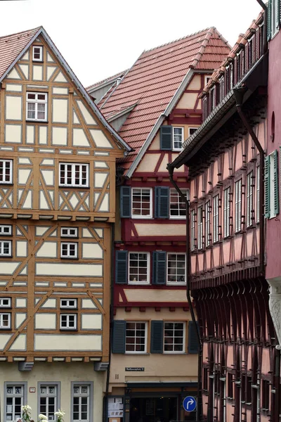 Three Particularly Magnificent Half Timbered Houses Old Town Esslingen — Stock Photo, Image