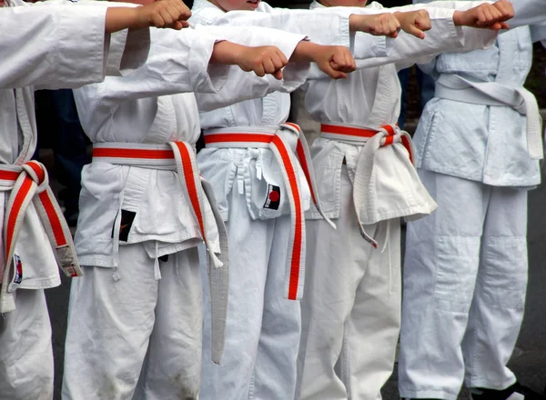 Karatê Lutador Quimono Com Uniforme — Fotografia de Stock