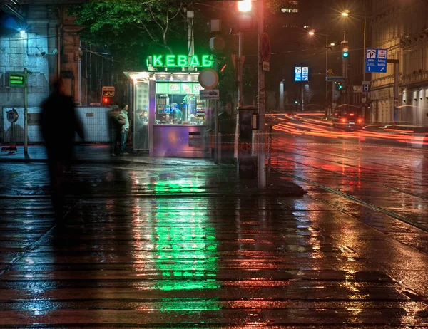 Semáforos Ciudad Por Noche — Foto de Stock