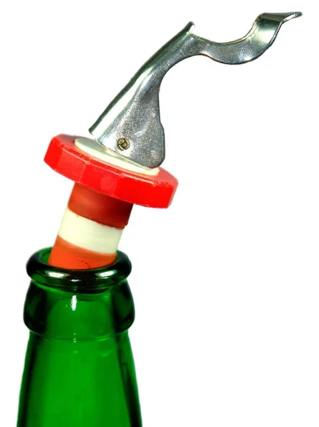 Corkscrew Wine Bottle Isolated White — Stock Photo, Image