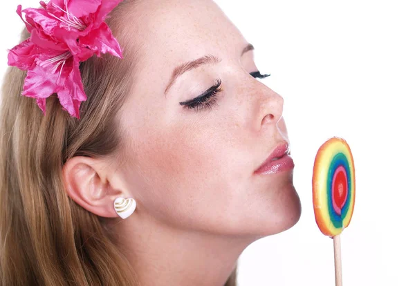 Beautiful Young Woman Lollipop — Stock Photo, Image