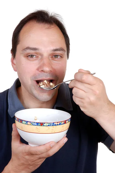 Engraçado Homem Comendo Uma Xícara Café — Fotografia de Stock