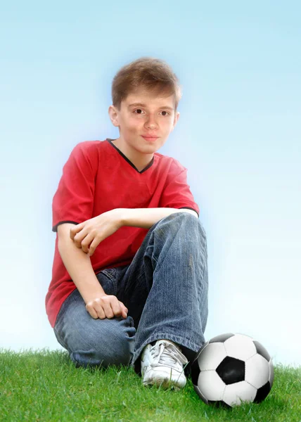 Jongen Met Voetbal — Stockfoto