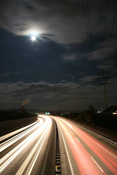 Highway Road Night Long Term Exposure — Stock Photo, Image