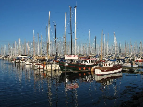 一千多艘游艇停泊在海利根哈芬的码头上 一共有十二个码头 — 图库照片