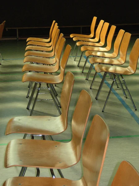 chairs and table in a row