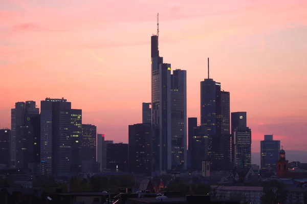 Frankfurtský Panorama Soumraku — Stock fotografie