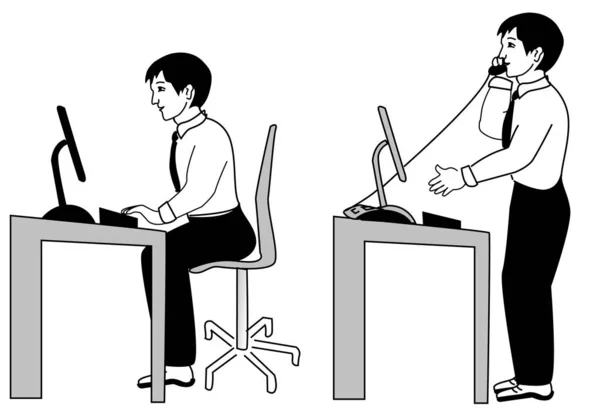 Ilustração Homem Que Está Sentado Mesa — Fotografia de Stock