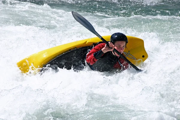 Young Man Suit Riding Kayak Sea Royalty Free Stock Images