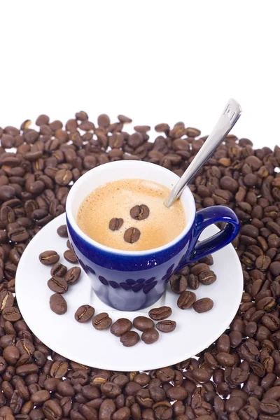 Tazza Caffè Espresso Blu Con Cucchiaio — Foto Stock