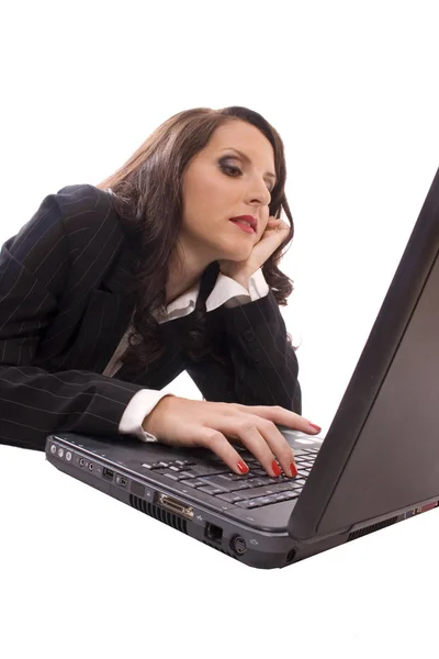 Mujer Negocios Que Trabaja Computadora Portátil — Foto de Stock