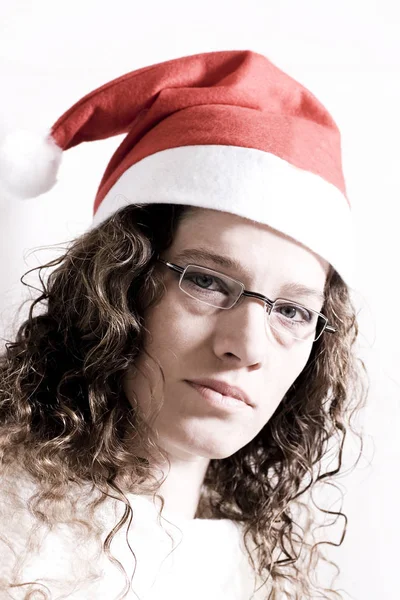 Mujer Con Sombrero Santa — Foto de Stock