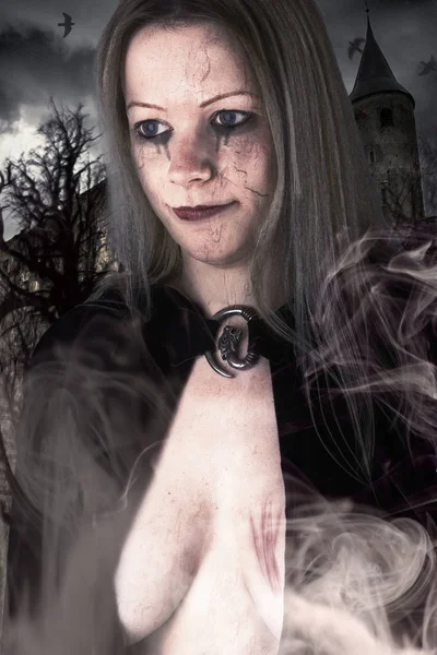 Portrait Beautiful Girl Witch — Stock Photo, Image