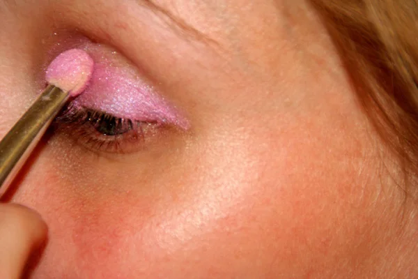 Close Woman Eye Red Lipstick — Stock Photo, Image