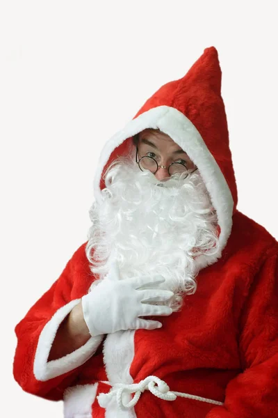 Święty Mikołaj Brodą Prezentem Świątecznym — Zdjęcie stockowe