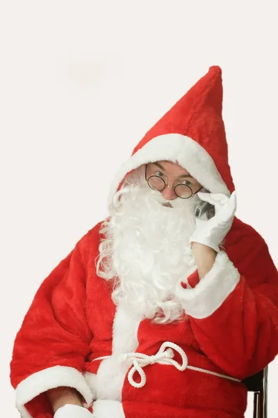 Weihnachtsmann Mit Handy — Stockfoto