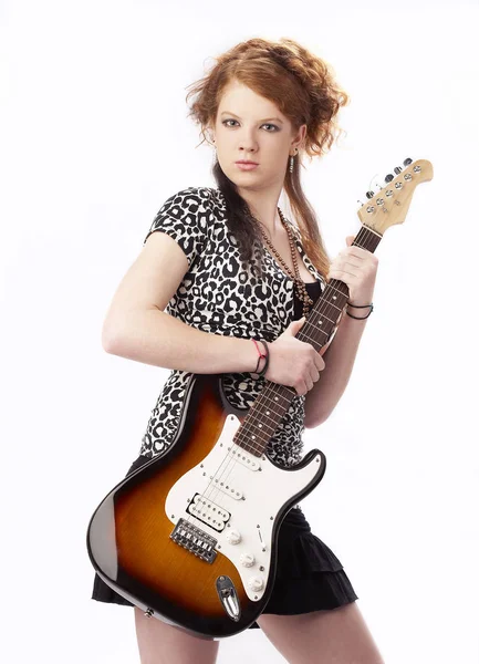 Menina Com Guitarra Elétrica — Fotografia de Stock