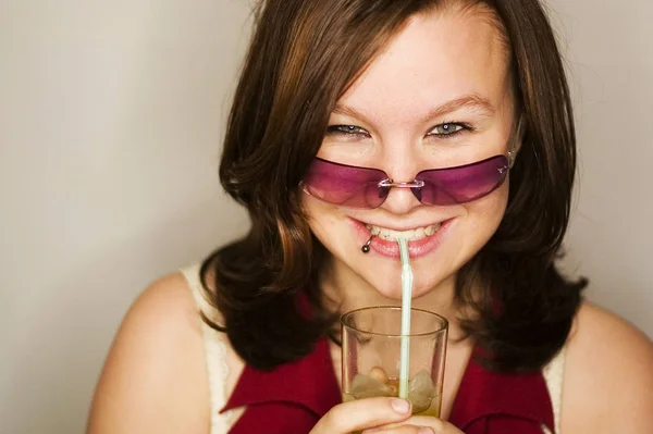 Young Woman Glass Wine — Stock Photo, Image