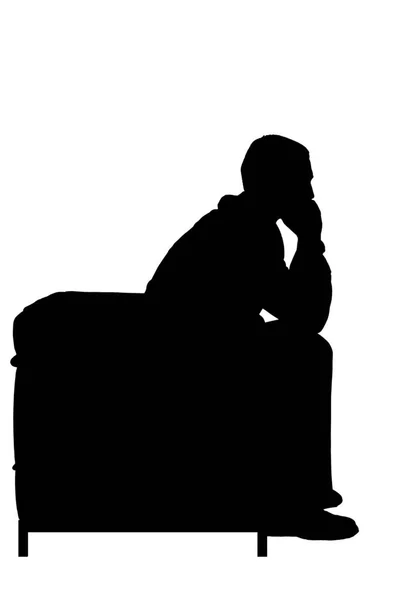 Ein Mann Schwarzen Anzug Mit Stuhl Auf Weißem Hintergrund — Stockfoto