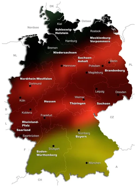 Mapa Niemiec Flagą Granicami — Zdjęcie stockowe