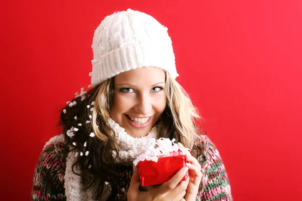 Woman Christmas Gift — Stock Photo, Image