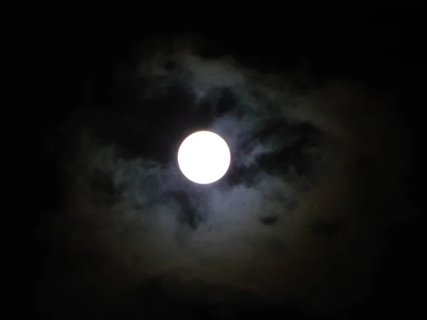 Місяць Хмари Нічному Небі — стокове фото