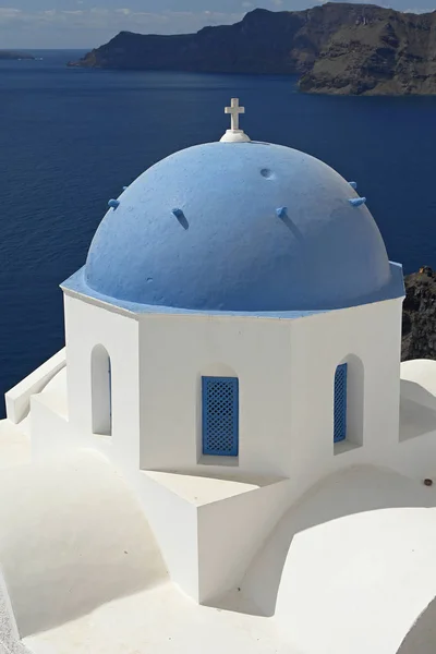 Oia Daki Mavi Kubbe Santorini — Stok fotoğraf