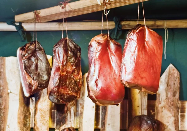 Carne Ahumada Salchichas Mercado — Foto de Stock