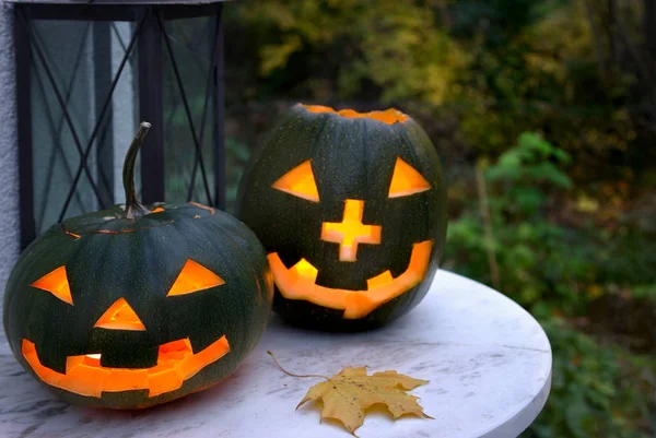 Κολοκύθα Halloween Κολοκύθες Ξύλινο Τραπέζι — Φωτογραφία Αρχείου