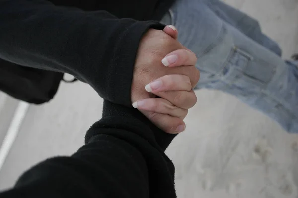 Close Young Man Holding Hand His Hands — Stock Photo, Image