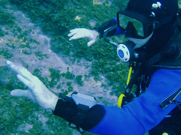 Diver Ocean Floor — Stock Photo, Image