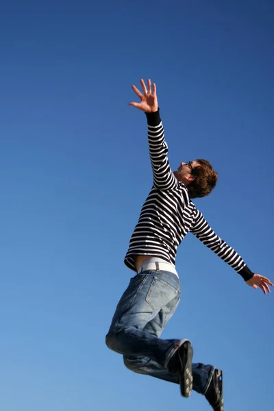 Young Man Jumping Beach — Stock Photo, Image