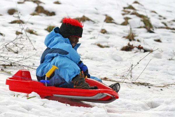 Little Boy Playing Snow Winter — Stock Photo, Image