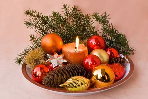 Decoratie Kerst Met Kaars — Stockfoto