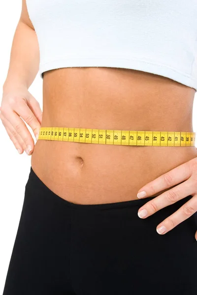 Woman Measuring Her Waist Measure Tape — Stock Photo, Image