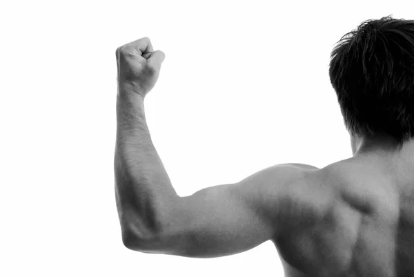 Homem Muscular Com Músculos Isolados Branco — Fotografia de Stock