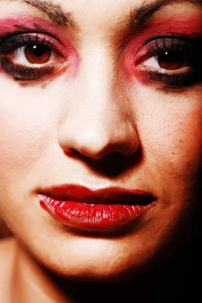 Портрет Красивої Жінки Червоними Губами — стокове фото