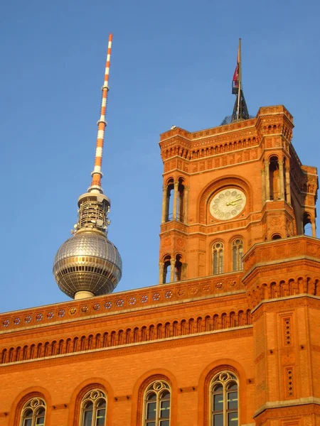 Berlin Wieża Radiowa Aleksanderplatz Rotes Rathaus Podjęte Kierunku Kwartału Mikołaja — Zdjęcie stockowe