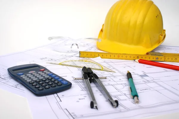 Planning Phase Architectural Tools Blueprints — Stock Photo, Image