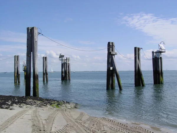 Trästolpar Norderneyer Västra Strand — Stockfoto