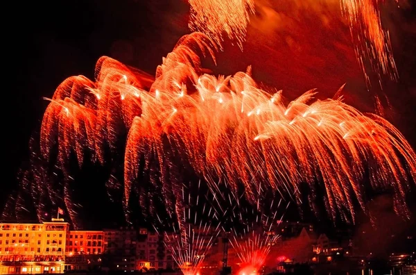 Los Fuegos Artificiales Del Nuevo Año Basel Siempre Algo Muy — Foto de Stock