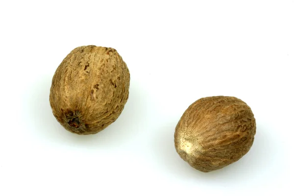 Two Whole Half Walnuts White Background — Stock Photo, Image