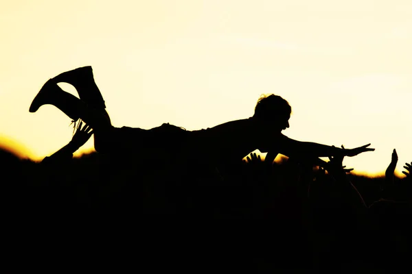 Silueta Hombre Con Caballo Atardecer —  Fotos de Stock